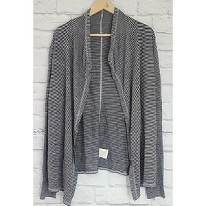 Billabong Open Front Sweater Women's Large Gray Black Pinstripes Stripes Stretch